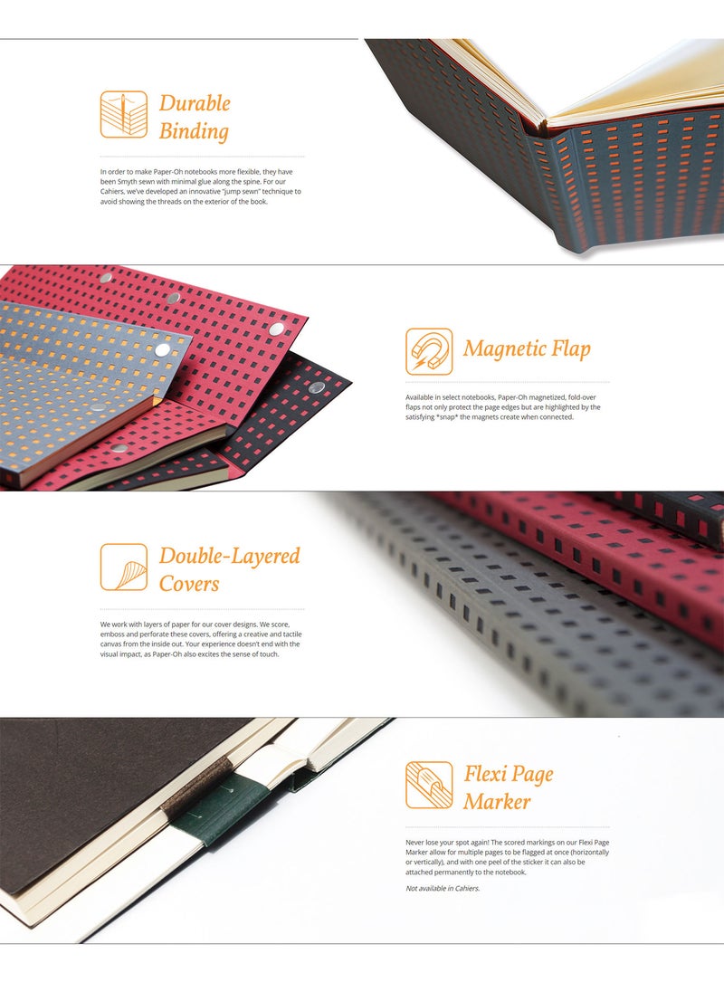 Paper-Oh - Quadro Red on Black B5 Unlined Wrap Closure 112 Pages 100gsm Notebook - Image 1