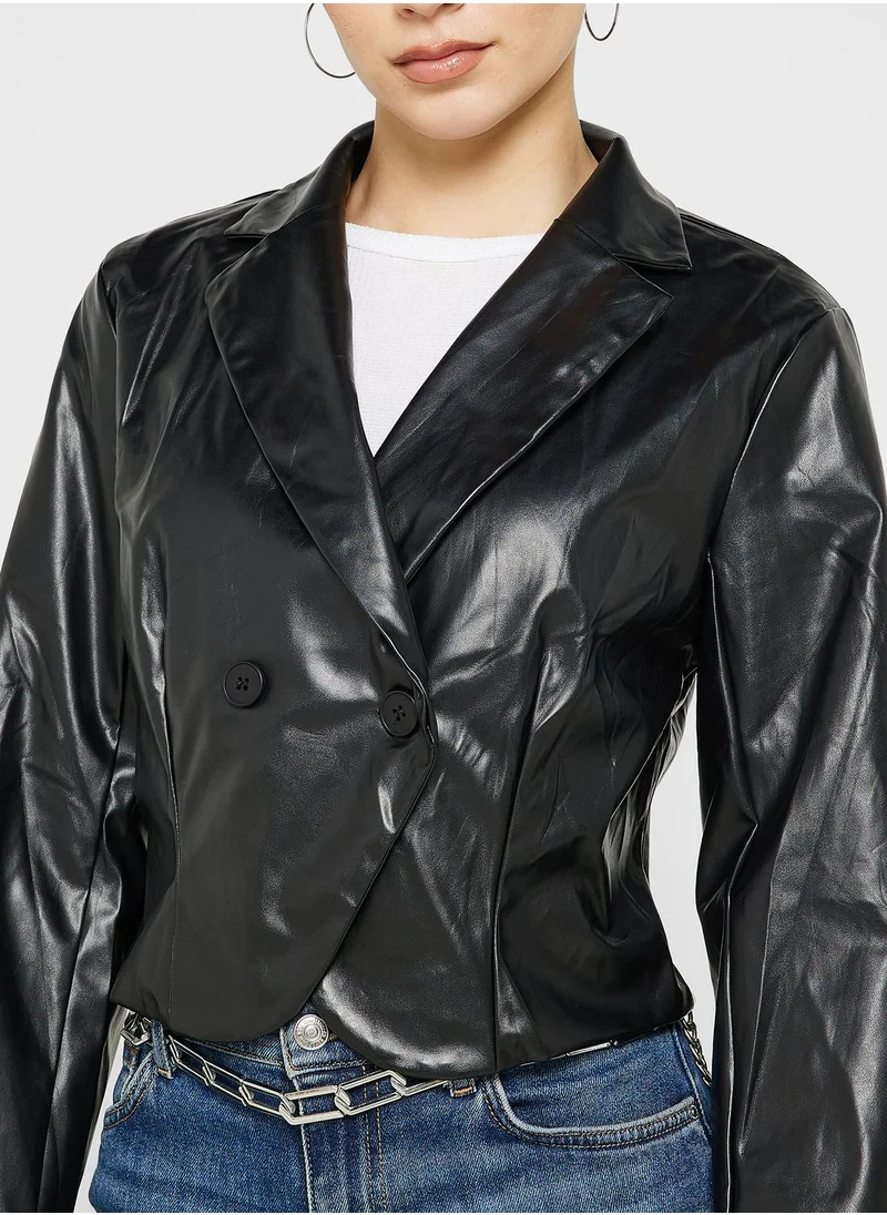 Ginger PU Leather Cropped Jacket