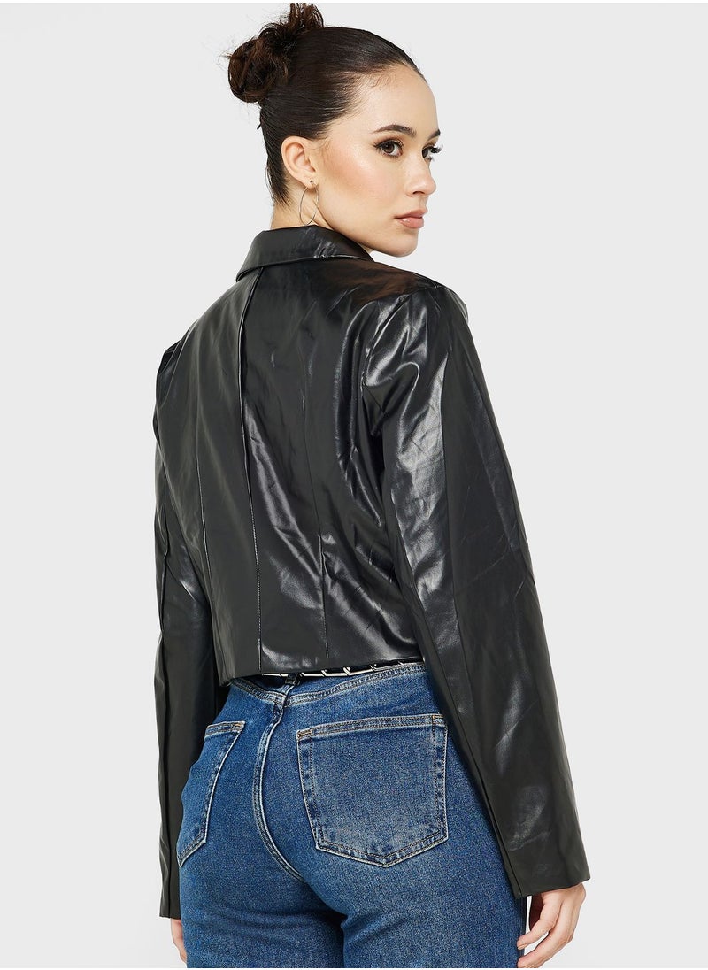 Ginger - PU Leather Cropped Jacket - Image 1