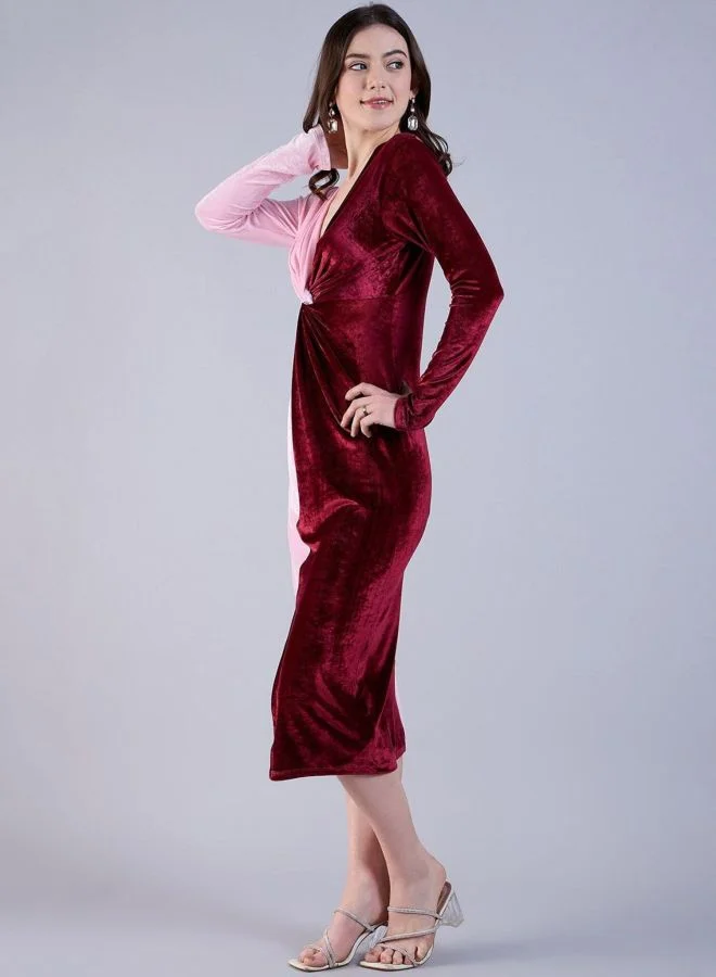 Freehand  Women Regular Fit Solid V-Neck Long Sleeve Sheath Dress for Women | Best Price UAE