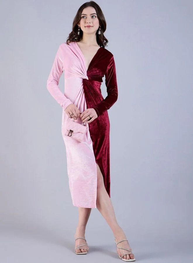 Freehand  Women Regular Fit Solid V-Neck Long Sleeve Sheath Dress for Women | Best Price UAE