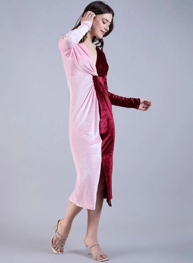 Freehand  Women Regular Fit Solid V-Neck Long Sleeve Sheath Dress for Women | Best Price UAE