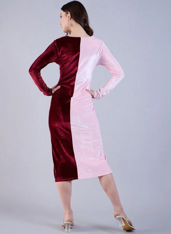 Freehand  Women Regular Fit Solid V-Neck Long Sleeve Sheath Dress for Women | Best Price UAE