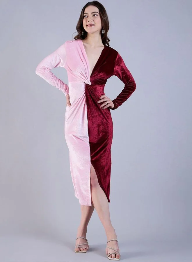 Freehand  Women Regular Fit Solid V-Neck Long Sleeve Sheath Dress for Women | Best Price UAE