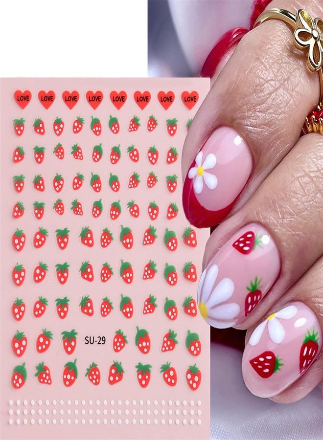 YYaaloa 5 Sheets Strawberry Nail Art Stickers Summer Fruit Strawberry Nail Decals Self Adhesive Red Heart Nails Transfer Sticker for Women Girls DIY Nail Salons (Strawberry) - Image 1