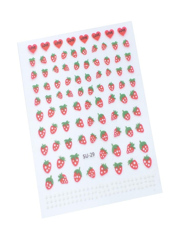 YYaaloa 5 Sheets Strawberry Nail Art Stickers Summer Fruit Strawberry Nail Decals Self Adhesive Red Heart Nails Transfer Sticker for Women Girls DIY Nail Salons (Strawberry) - Image 2