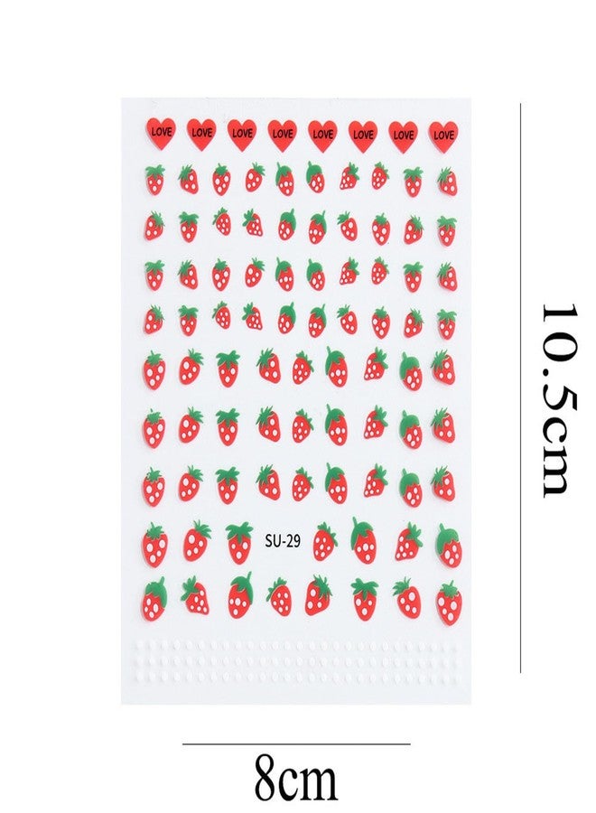 YYaaloa 5 Sheets Strawberry Nail Art Stickers Summer Fruit Strawberry Nail Decals Self Adhesive Red Heart Nails Transfer Sticker for Women Girls DIY Nail Salons (Strawberry) - Image 4