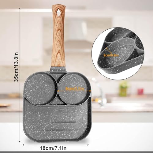 VDNSI Non Stick 3 Hole Fry Pan - Ceramic Frying Pan with Nonstick Coating - Kadai Fry Pan for Egg Cookware - Multi-Purpose Nonstick Cast Iron Frying Pan (1pcs) - Image 2