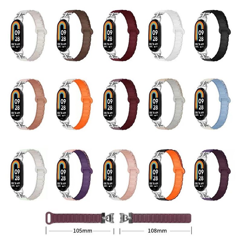 erorex For Xiaomi Smart Band 10 / 9 / 8 D-Shaped Tri-Beads Magnetic Silicone Watch Band(White Fog Blue) - Image 3