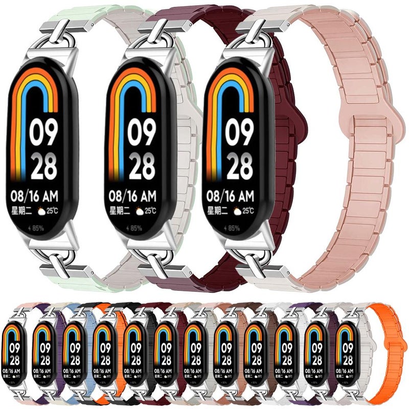 erorex For Xiaomi Smart Band 10 / 9 / 8 D-Shaped Tri-Beads Magnetic Silicone Watch Band(White Fog Blue) - Image 2