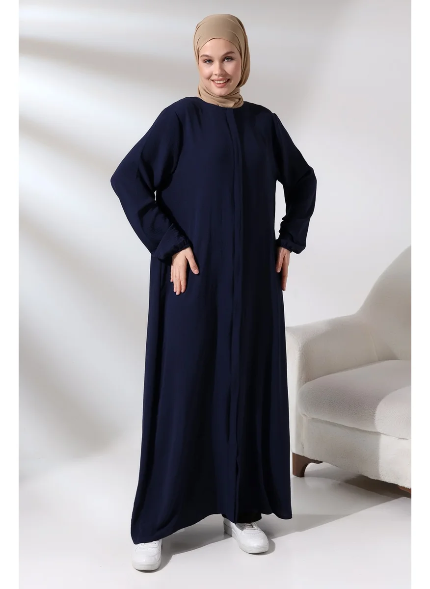 İhvan Navy Blue Women's Aerobin Hijab Abaya Dress with Hidden Zipper