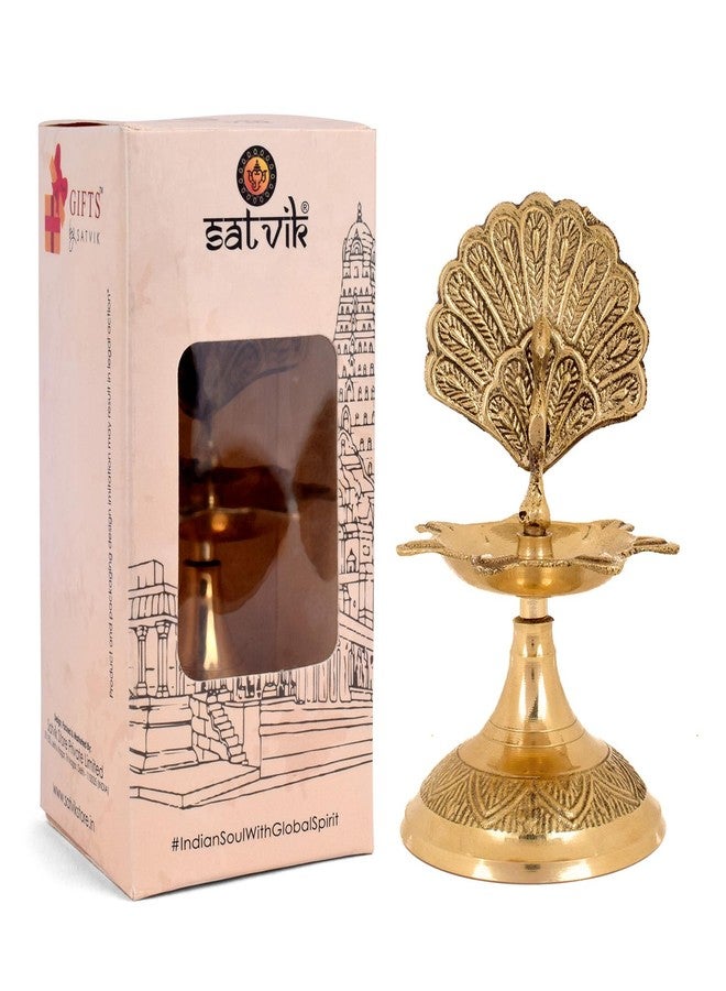 SATVIK STORE ساتفيك 4 بوصة طاووس نحاسي كيرالا ساماي بوجا ديا. مصباح زيت Kuthu Vilakku التقليدي. منتج هدية العودة لمنزل جديد هندي - Image 5