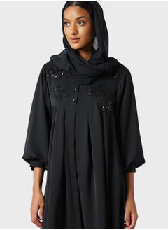 Coco Desert Sequins Embroidered Trim Abaya  - Image 3