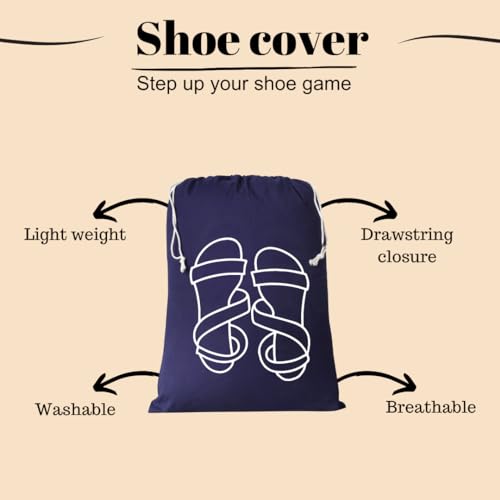IVILLAGE Premium Reusable and Washable 100% Pure Cotton Fabric Shoe Covers/Bags with Drawstring Closure|Handcrafted Doodle Collection|Ideal for Travel, Home and Storage|Pack of 6|Multicolor|Unisex - Image 3