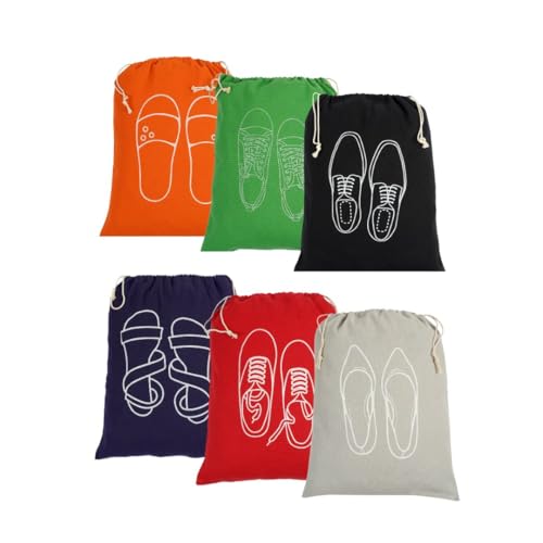 IVILLAGE Premium Reusable and Washable 100% Pure Cotton Fabric Shoe Covers/Bags with Drawstring Closure|Handcrafted Doodle Collection|Ideal for Travel, Home and Storage|Pack of 6|Multicolor|Unisex - Image 1