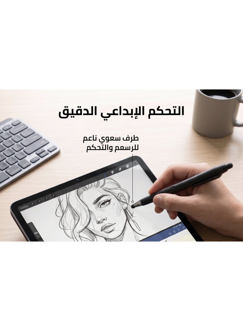 Stylus Pen for Tablets & Mobile Phones, Capacitive Touch Screen Pen with Textured Grip and Steel Clip, Matte Black - Image 2