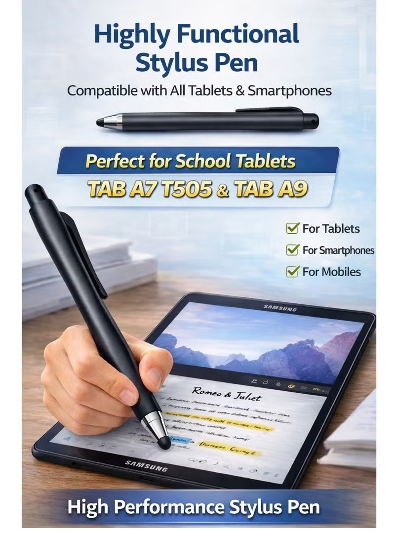 Stylus Pen for Tablets & Mobile Phones, Capacitive Touch Screen Pen with Textured Grip and Steel Clip, Matte Black - Image 3