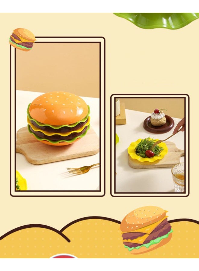 HOMESTAR 7-Piece Hamburger-Shaped Bone Plate Set - Fun & Colorful Kids Tableware For Salads, Desserts & Snacks | Made Of Vibrant Food-Safe PP Material | Stackable Space-Saving Design For Easy Storage | Stimulates Children's Appetite With Playful Food-Shaped Dishes - Image 3