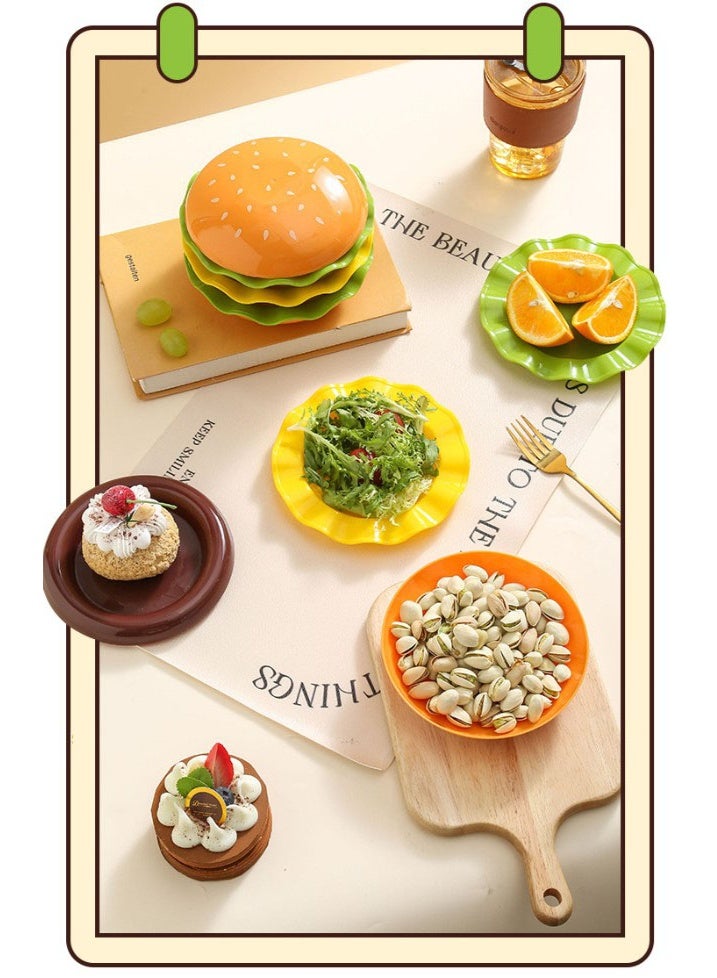 HOMESTAR 7-Piece Hamburger-Shaped Bone Plate Set - Fun & Colorful Kids Tableware For Salads, Desserts & Snacks | Made Of Vibrant Food-Safe PP Material | Stackable Space-Saving Design For Easy Storage | Stimulates Children's Appetite With Playful Food-Shaped Dishes - Image 4