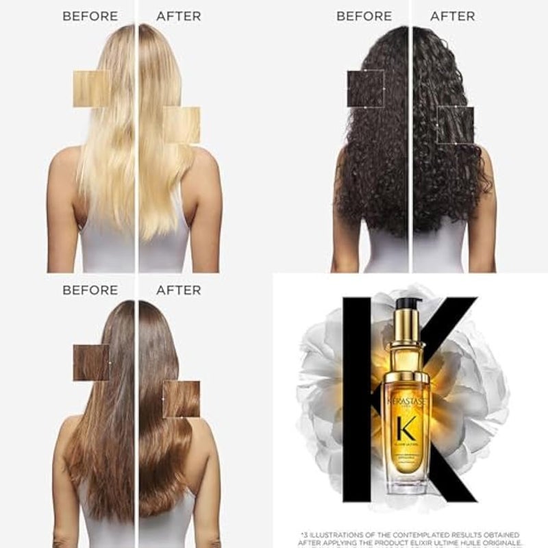 Kérastase | Elixir Ultime, L'Huile Originale Refill Hair Oil | Versatile Leave-In Oil to Smooth Frizz & Add Shine | For All Hair Types | 75ml - Image 5