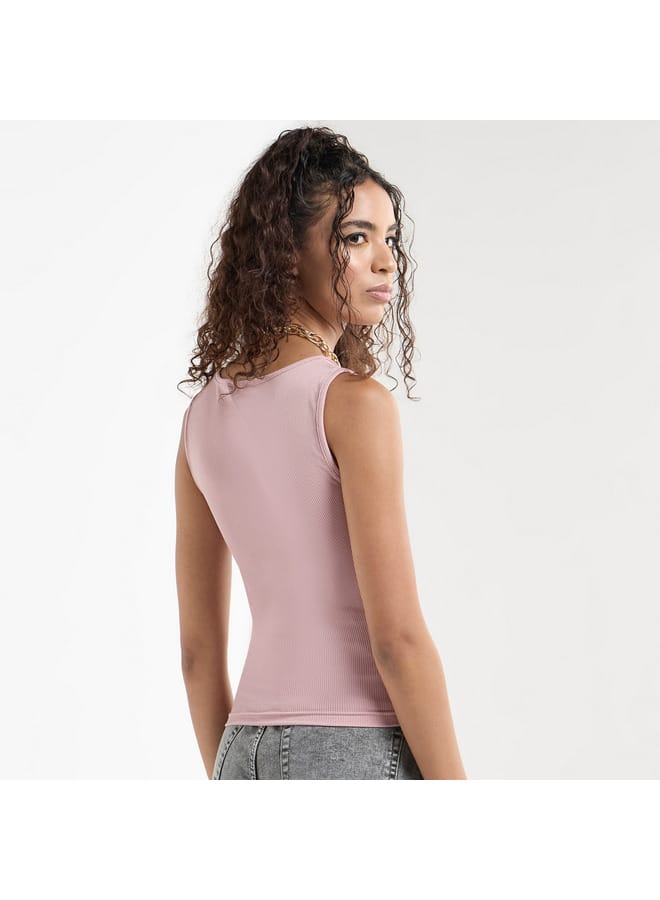 Splash FAV Ribbed Tank Top with Round Neck and Flap Detail - Image 3