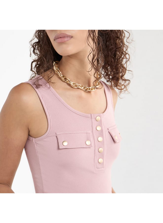 Splash FAV Ribbed Tank Top with Round Neck and Flap Detail - Image 4