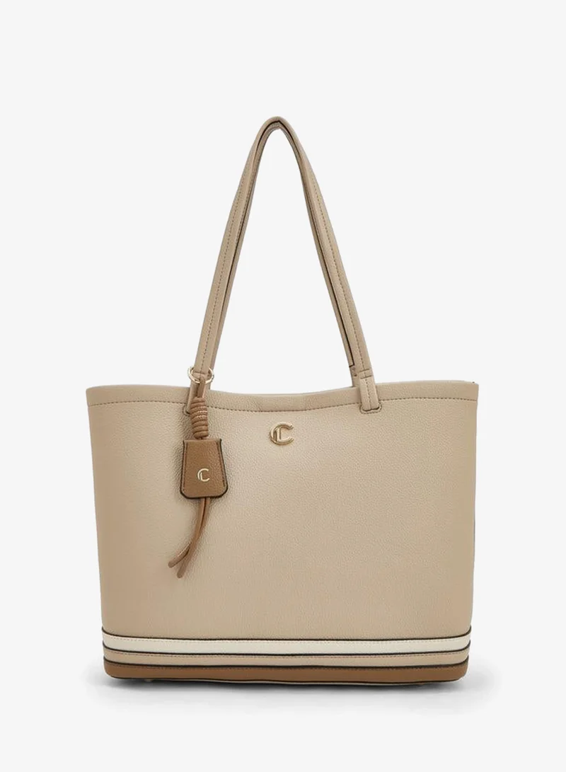 Striped Tote Bag With Button Closure