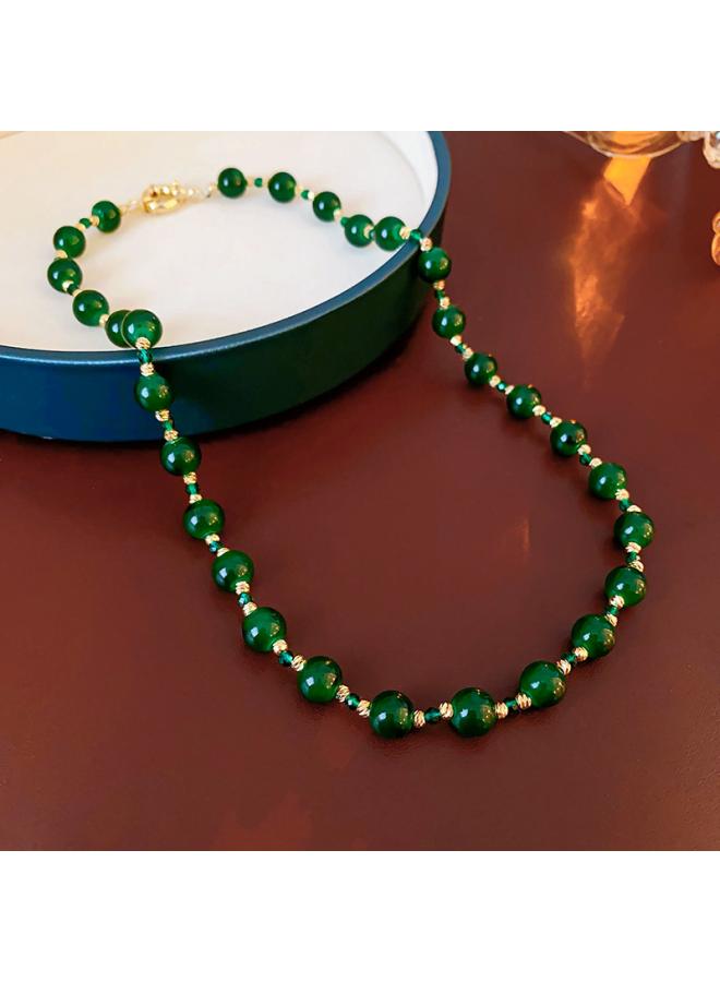 New Chinese Glazed Beads Necklace National Tide Temperament Fashion Clavicle Chain Niche Joker High-end Necklace