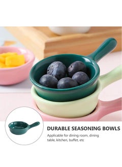 Y&D Ceramic Sauce Dishes Chip & Dip Sets Colorful Mini Bowl Set Ketchup Side Dish Tableware Condiment Relish Plate Seasoning Soy Stackable Ramekins with Grip Handle (Colorful 5 Pcs)  - Image 4