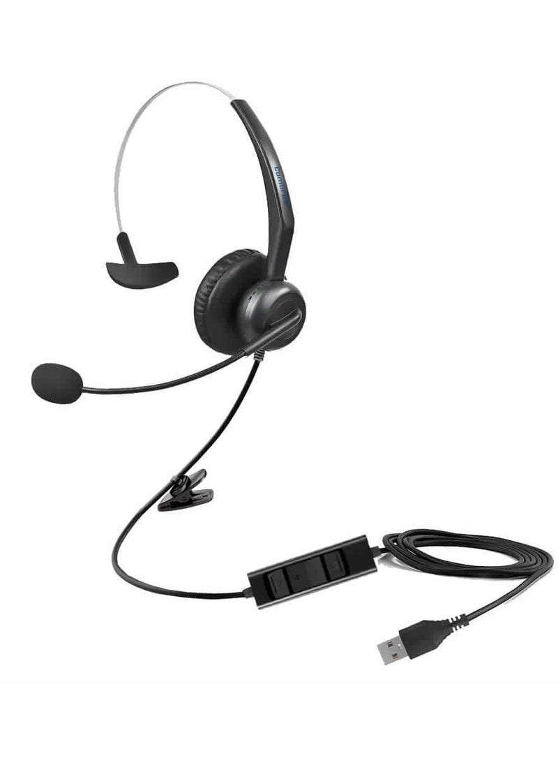 KASTWAVE - USB Single Ear Headset with Noise Cancelling Microphone, Adjustable Headband, and In-Line Audio Controls for PC Laptop Office Call Centre  Skype Zoom - Image 1