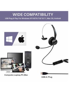 KASTWAVE USB Single Ear Headset with Noise Cancelling Microphone, Adjustable Headband, and In-Line Audio Controls for PC Laptop Office Call Centre  Skype Zoom  - Image 5