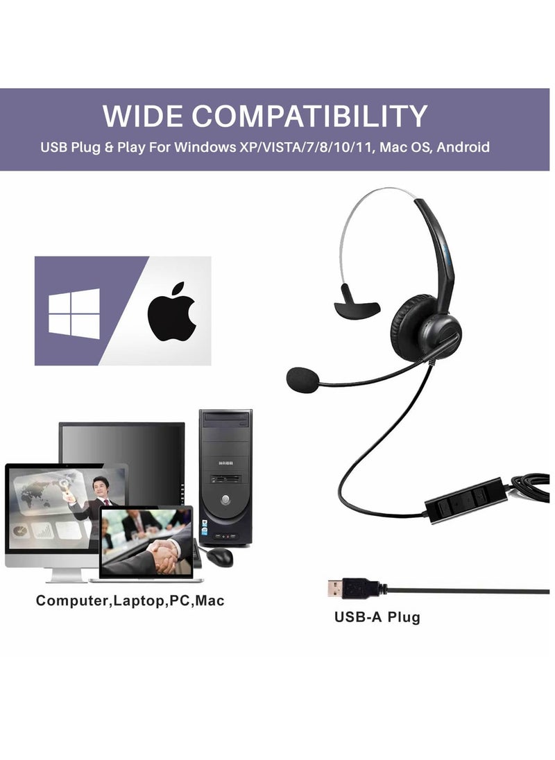 KASTWAVE - USB Single Ear Headset with Noise Cancelling Microphone, Adjustable Headband, and In-Line Audio Controls for PC Laptop Office Call Centre  Skype Zoom - Image 1