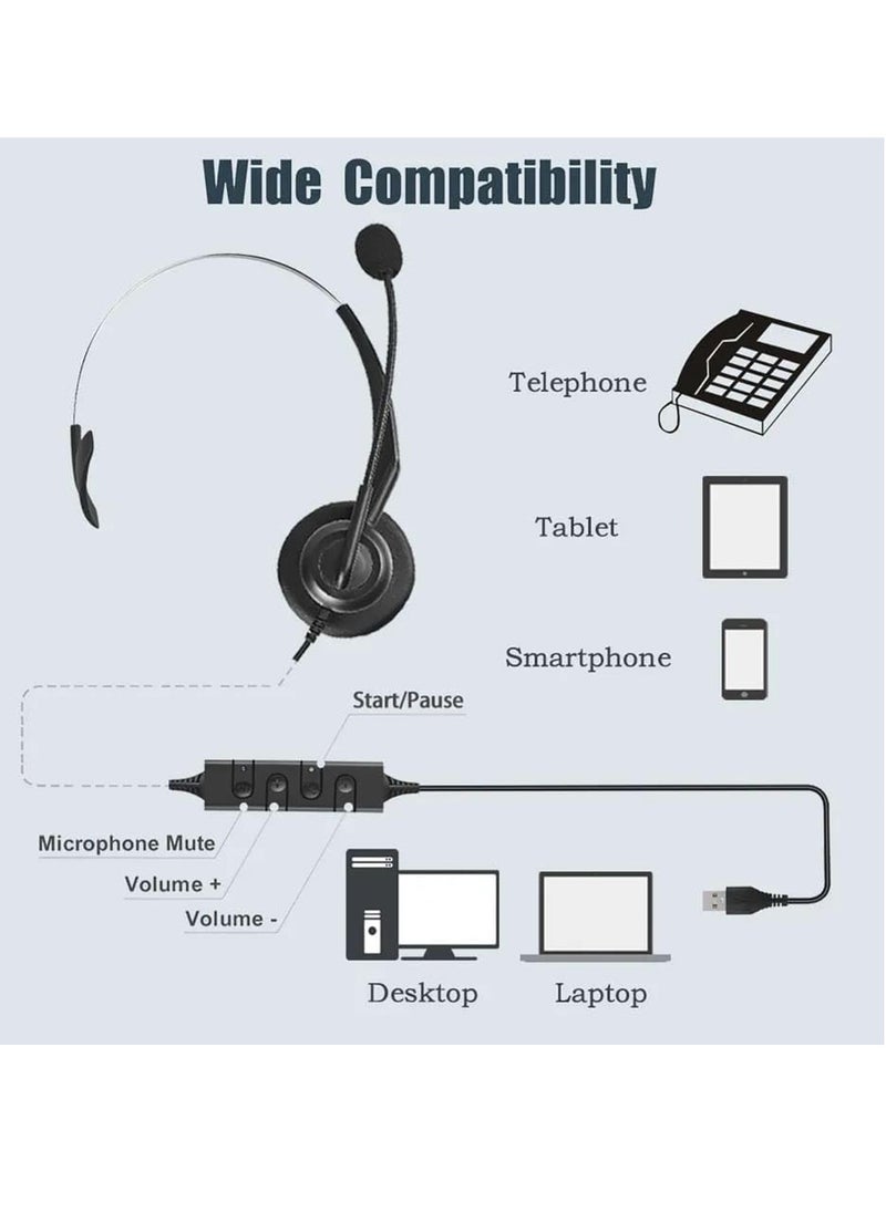 KASTWAVE - USB Single Ear Headset with Noise Cancelling Microphone, Adjustable Headband, and In-Line Audio Controls for PC Laptop Office Call Centre  Skype Zoom - Image 1