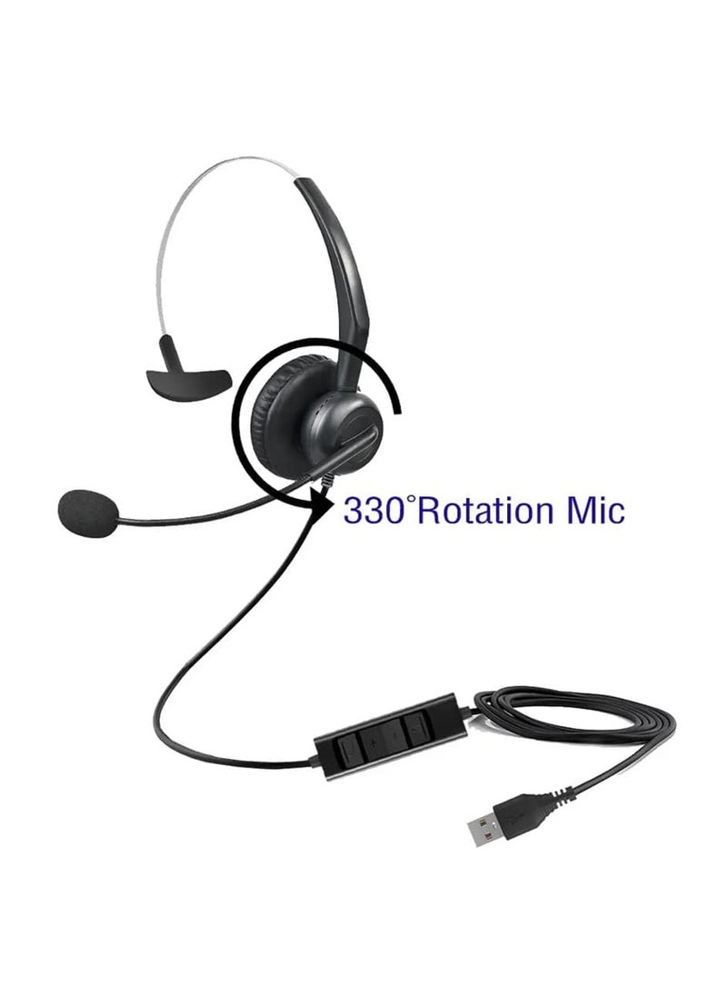 KASTWAVE - USB Single Ear Headset with Noise Cancelling Microphone, Adjustable Headband, and In-Line Audio Controls for PC Laptop Office Call Centre  Skype Zoom - Image 1
