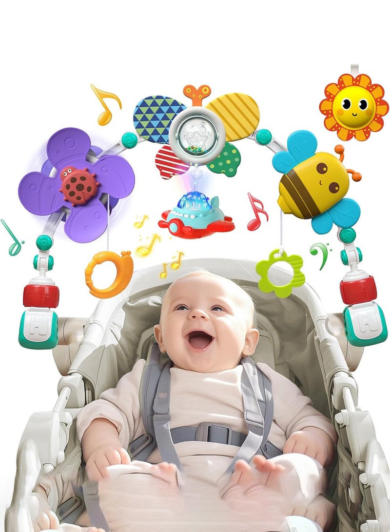 Arabest Musical Baby Stroller Arch Toys, Travel Car Seat Toys, Baby Play Arch Crib Accessory Toys, Mobile for Bassinet, Pram Activity Arch Bar Toys for Babies Infants  - Image 1