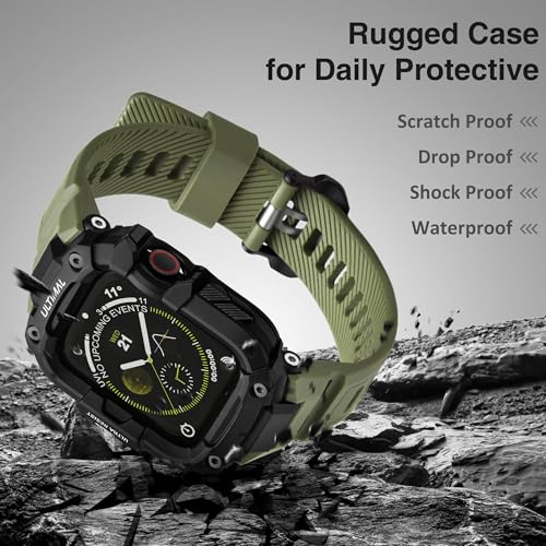 ULTIMAL Rugged Band with Case for Apple Watch 44mm, Military-Grade Shockproof Protective Strap for Men, All-in-One Outdoor Sport Watch Band Compatible with iWatch Series 6/5/4/SE3/SE2/SE (Green) - Image 5