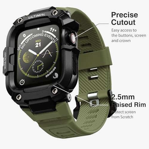 ULTIMAL Rugged Band with Case for Apple Watch 44mm, Military-Grade Shockproof Protective Strap for Men, All-in-One Outdoor Sport Watch Band Compatible with iWatch Series 6/5/4/SE3/SE2/SE (Green) - Image 3