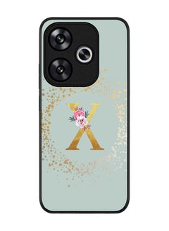 Rugged Black edge case for Xiaomi Poco F6 / Xiaomi Redmi Turbo 3 Case Cover- Custom Monogram Initial Letter Floral Pattern Alphabet - X (Light Grey)