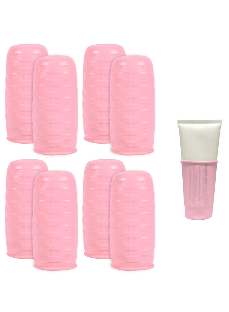 SYOSI 8 PCS Elastic Sleeves for Leak Proofing Travel, Silicone Travel Bottle Covers, Reusable Silicone Toiletry Sleeves Leak Proof, Travel Size Toiletries Gadget for Women (Pink)  - Image 1