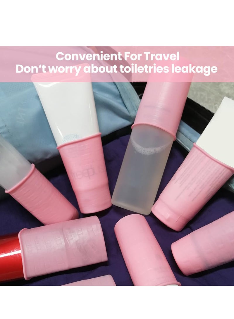SYOSI 8 PCS Elastic Sleeves for Leak Proofing Travel, Silicone Travel Bottle Covers, Reusable Silicone Toiletry Sleeves Leak Proof, Travel Size Toiletries Gadget for Women (Pink)  - Image 4