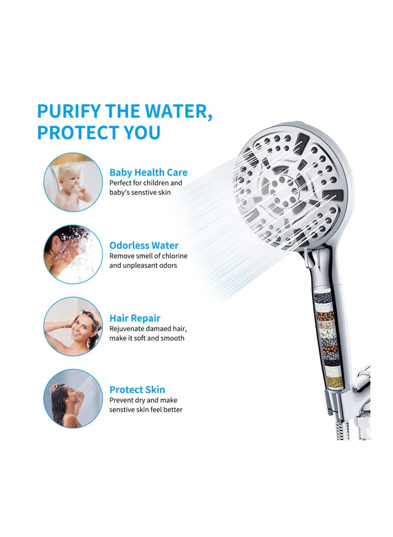 Zikra Filtered Shower Head with Handheld, High Pressure Shower Head with Filters for Hard Water, 10 Modes Water Saving Shower Heads, Built-in Power Wash to Clean Tubs Tiles Walls Pets - Image 3