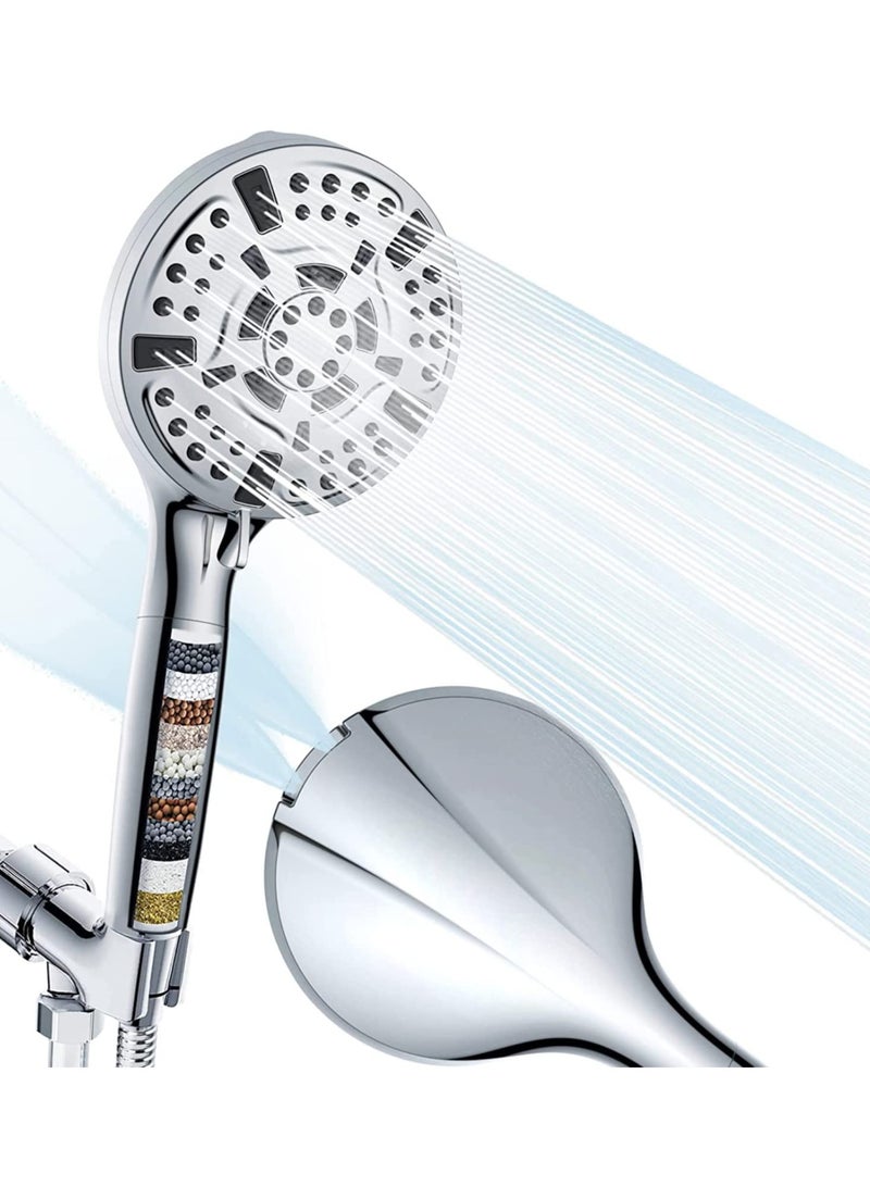 Zikra Filtered Shower Head with Handheld, High Pressure Shower Head with Filters for Hard Water, 10 Modes Water Saving Shower Heads, Built-in Power Wash to Clean Tubs Tiles Walls Pets - Image 1