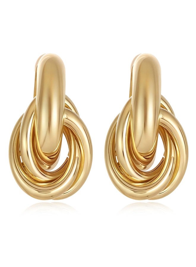 Spiritlele 14K Gold Earrings for Women Knot Earring Studs Chunky Twisted Link Drop Statement Jewelry - Image 1