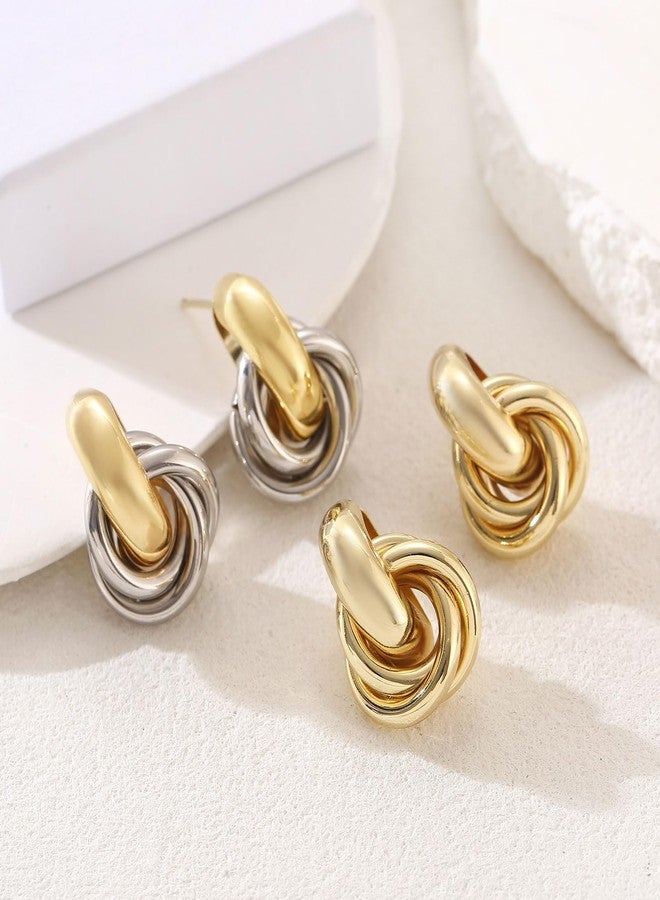 Spiritlele 14K Gold Earrings for Women Knot Earring Studs Chunky Twisted Link Drop Statement Jewelry - Image 5