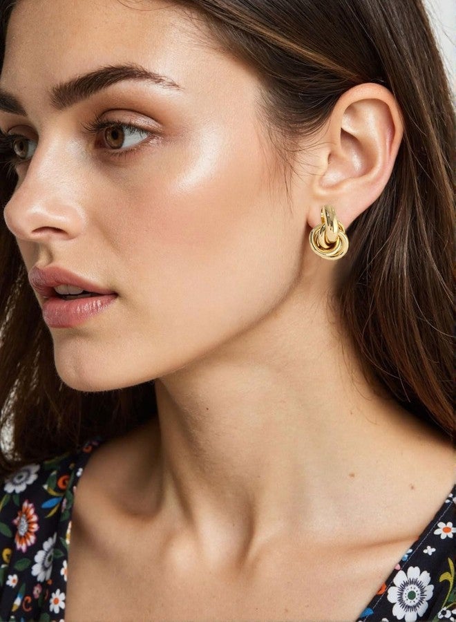 Spiritlele 14K Gold Earrings for Women Knot Earring Studs Chunky Twisted Link Drop Statement Jewelry - Image 2
