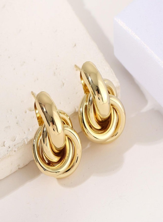Spiritlele 14K Gold Earrings for Women Knot Earring Studs Chunky Twisted Link Drop Statement Jewelry - Image 4