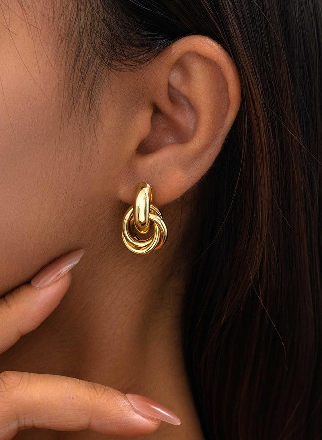 Spiritlele 14K Gold Earrings for Women Knot Earring Studs Chunky Twisted Link Drop Statement Jewelry - Image 3