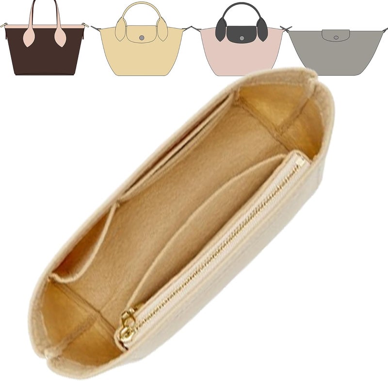Doxo Purse Organizer Insert for Longchamp Mini/XS Handbags and Lv Neverfull BB (XS/BB,Beige) - Image 2