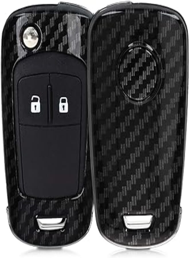 kwmobile Car Key Cover Compatible with Vauxhall (Opel) Chevrolet 2 Button Car Flip Key - Hard Case - Carbon Black