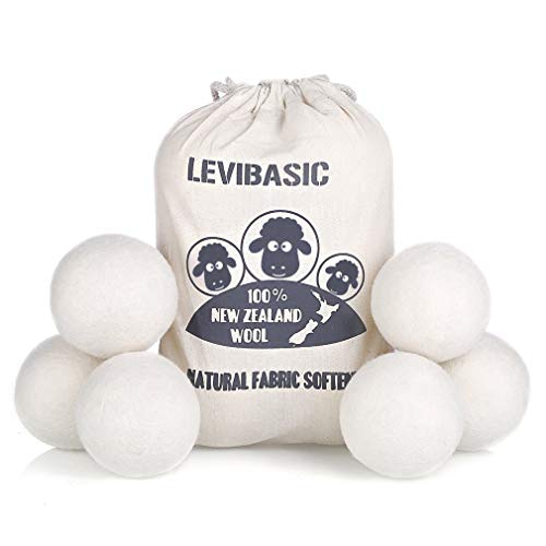 LEVIBASIC Wool Dryer Balls 6 Pack XL, 3" Genuine New Zealand Wool to Core, 100% Organic Fabric Softener Alternative, Baby Safe & Chemical Free, Reduce Wrinkles & Shorten Drying Time by LEVIBASIC (White-6pcs) - Image 1